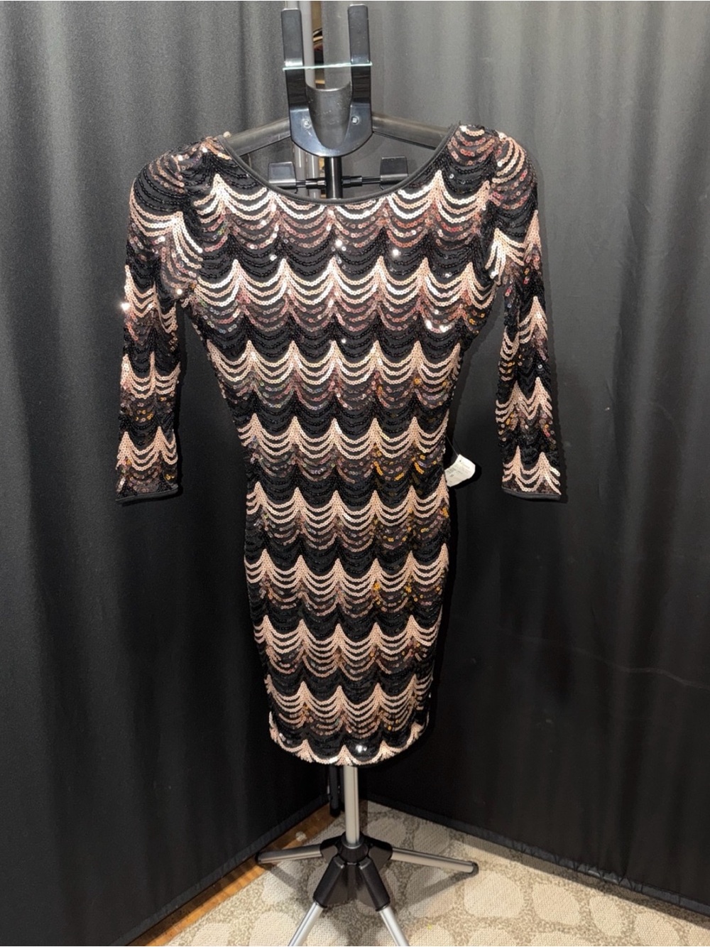 privy Black & Blush Sequin Wave Mini Dress
